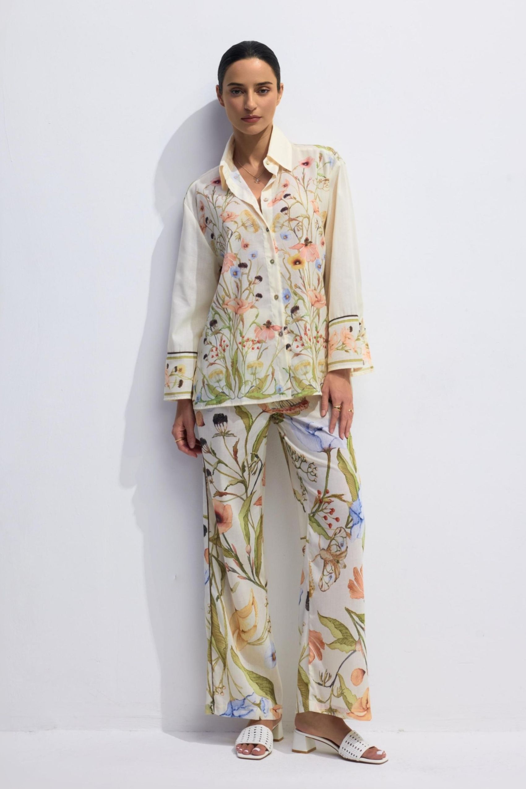 Floral Print Long Sleeve Shirt & Pants Set