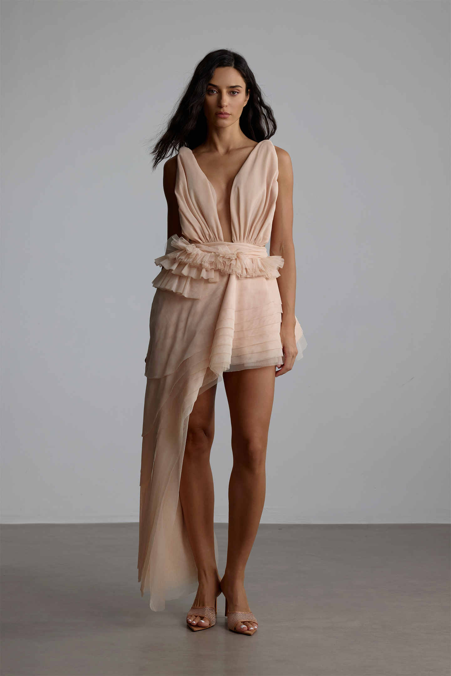 Asymmetric Cut Tiered Mini Dress