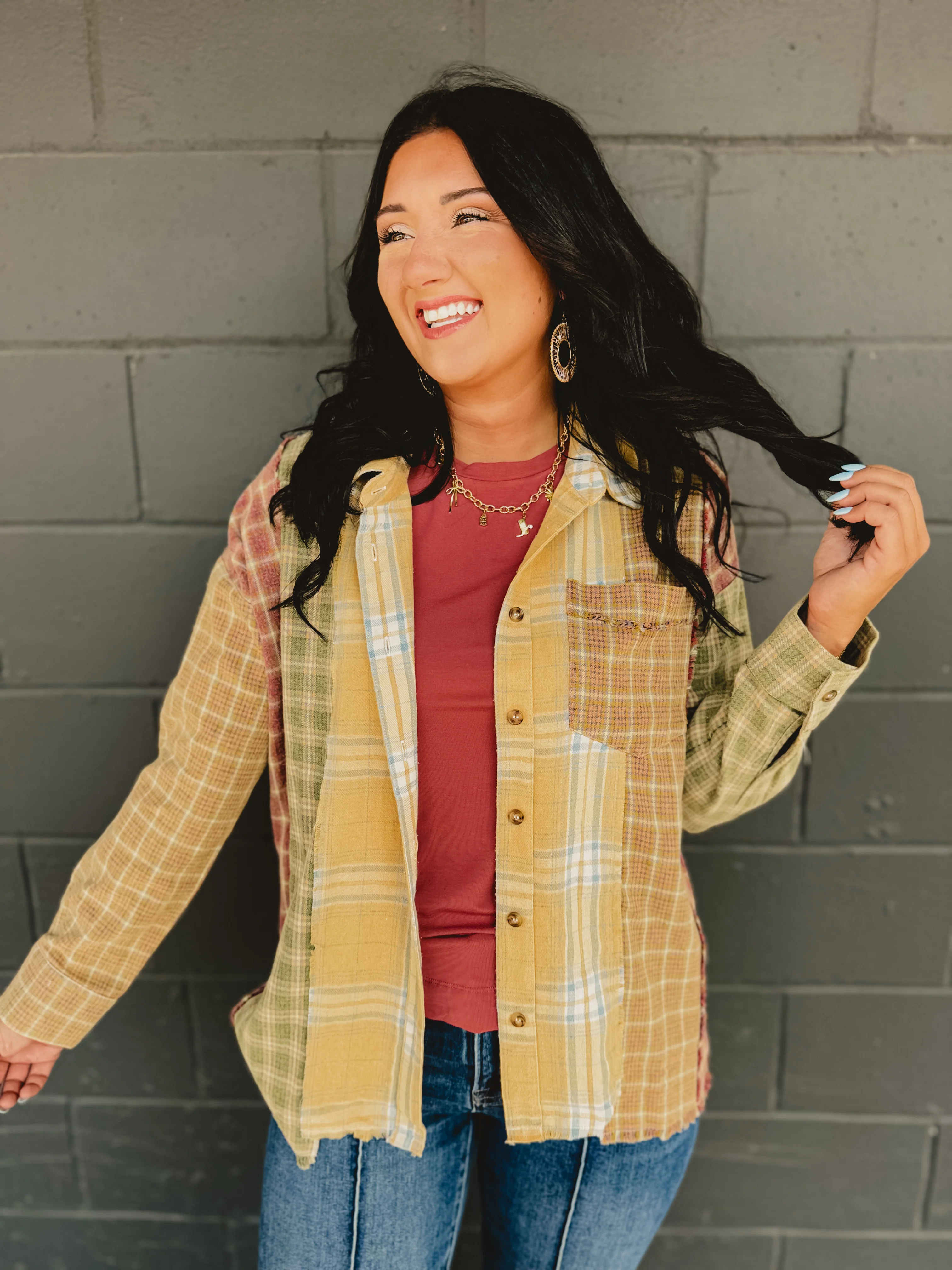 Mix Plaid Oversized Flannel - Mustard Multi
