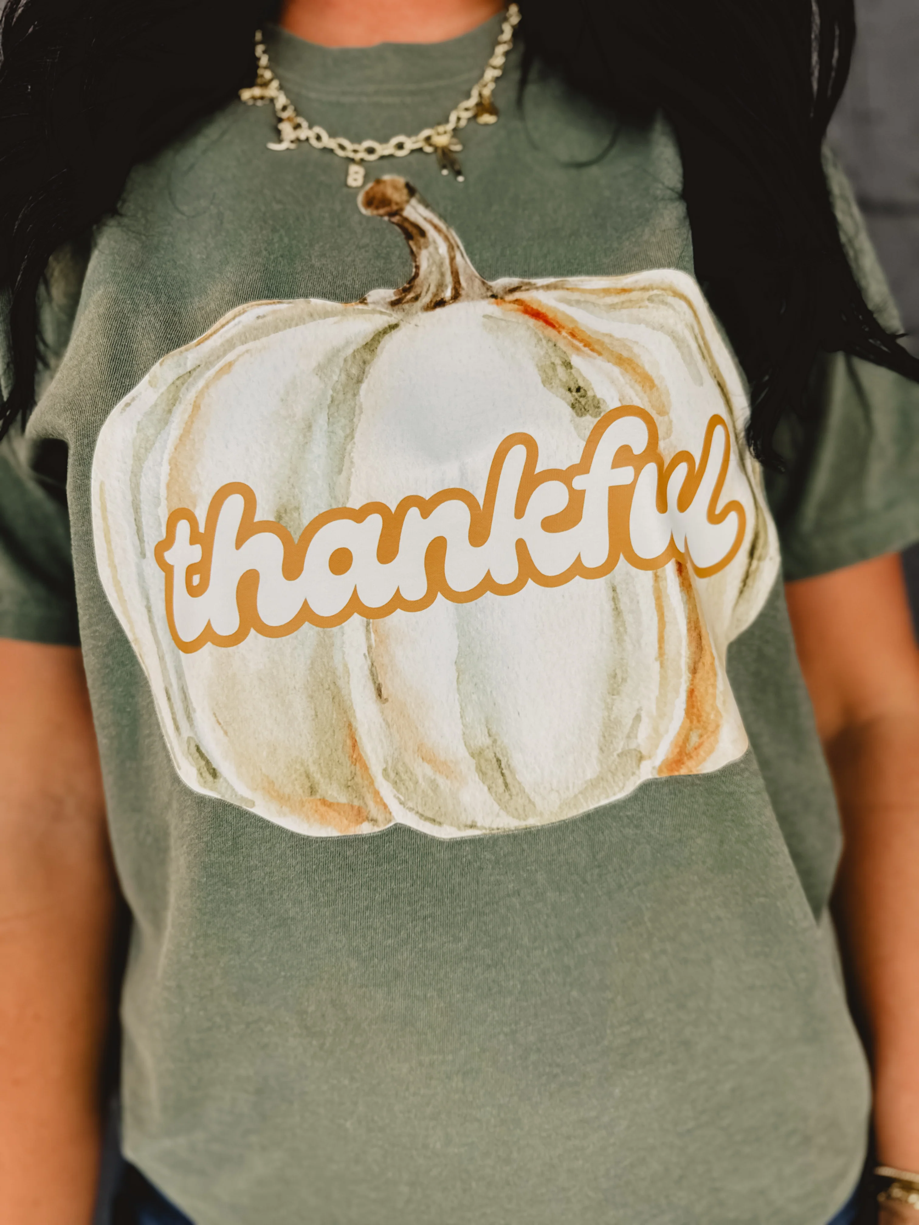 Thankful Pumpkin Graphic Tee - Moss
