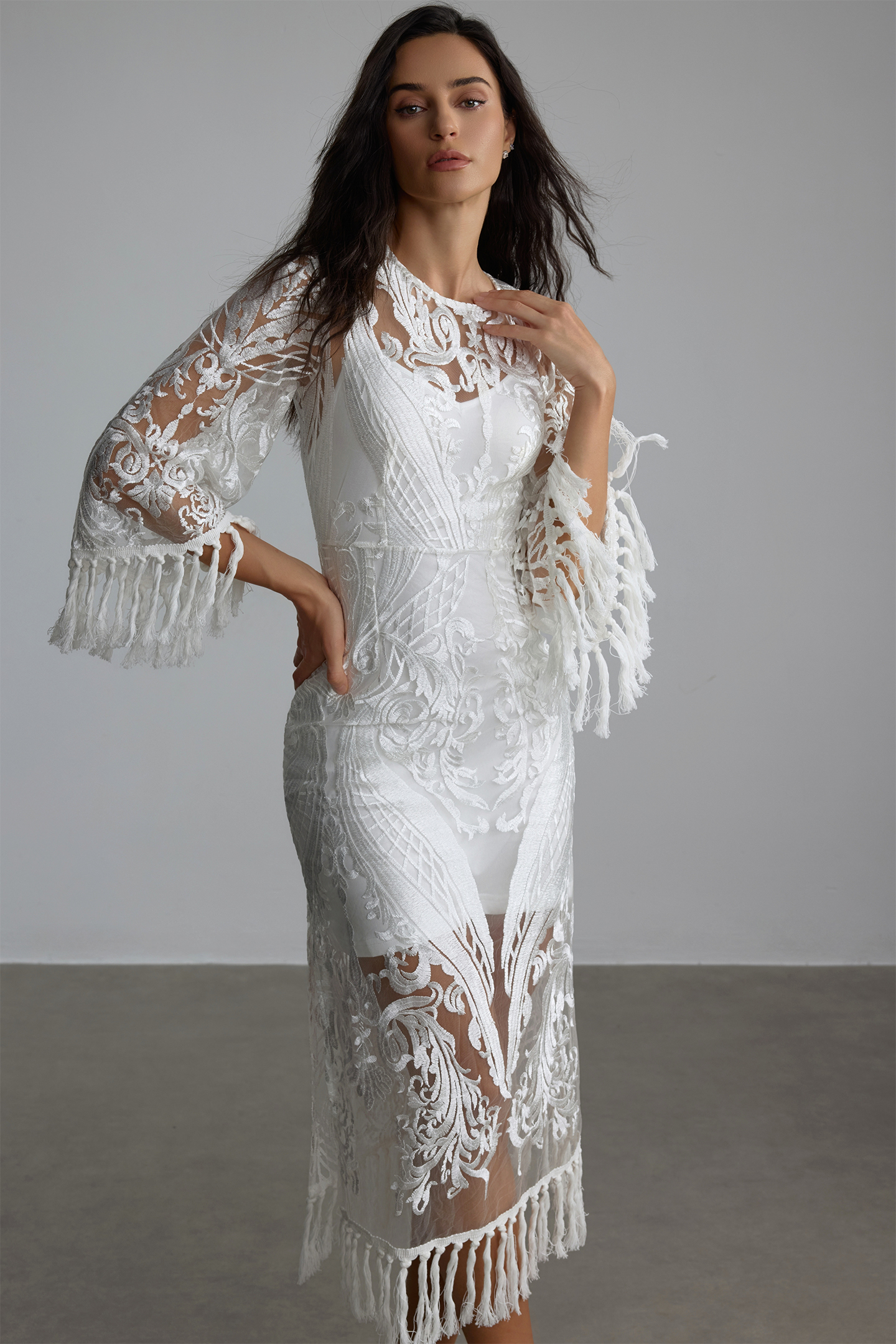 Lace Embroidered Tassel Two Piece Set